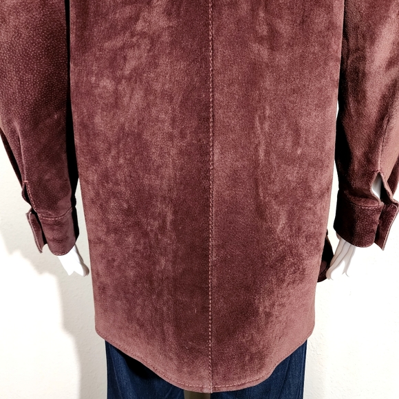 VTG FOX RUN Burgundy Brown Suede Leather Button Down Shirt Jacket - Picture 8 of 15